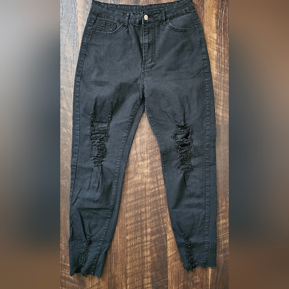 Distressed Black Women Jeans